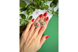 Сережки з вишивкою "Розета" МС008